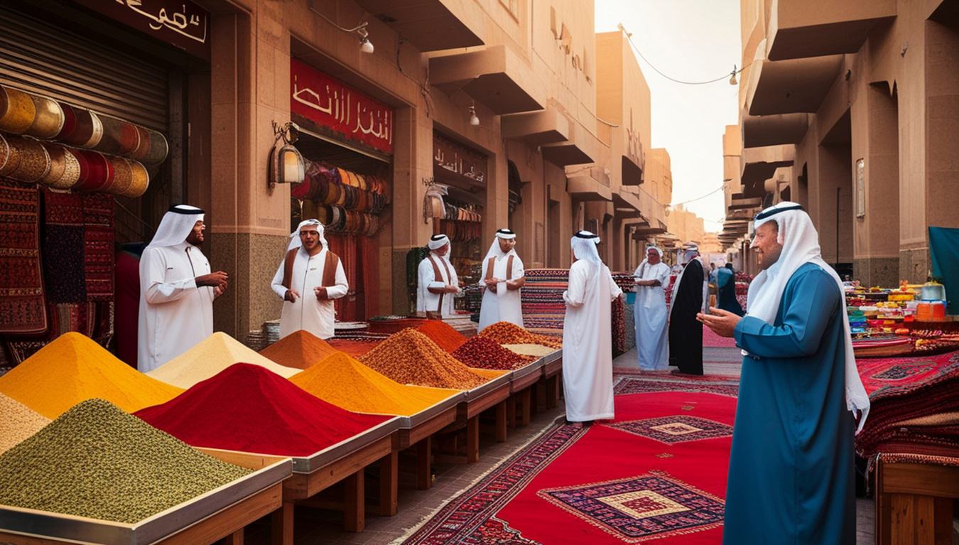 Traditional spice market with vendors